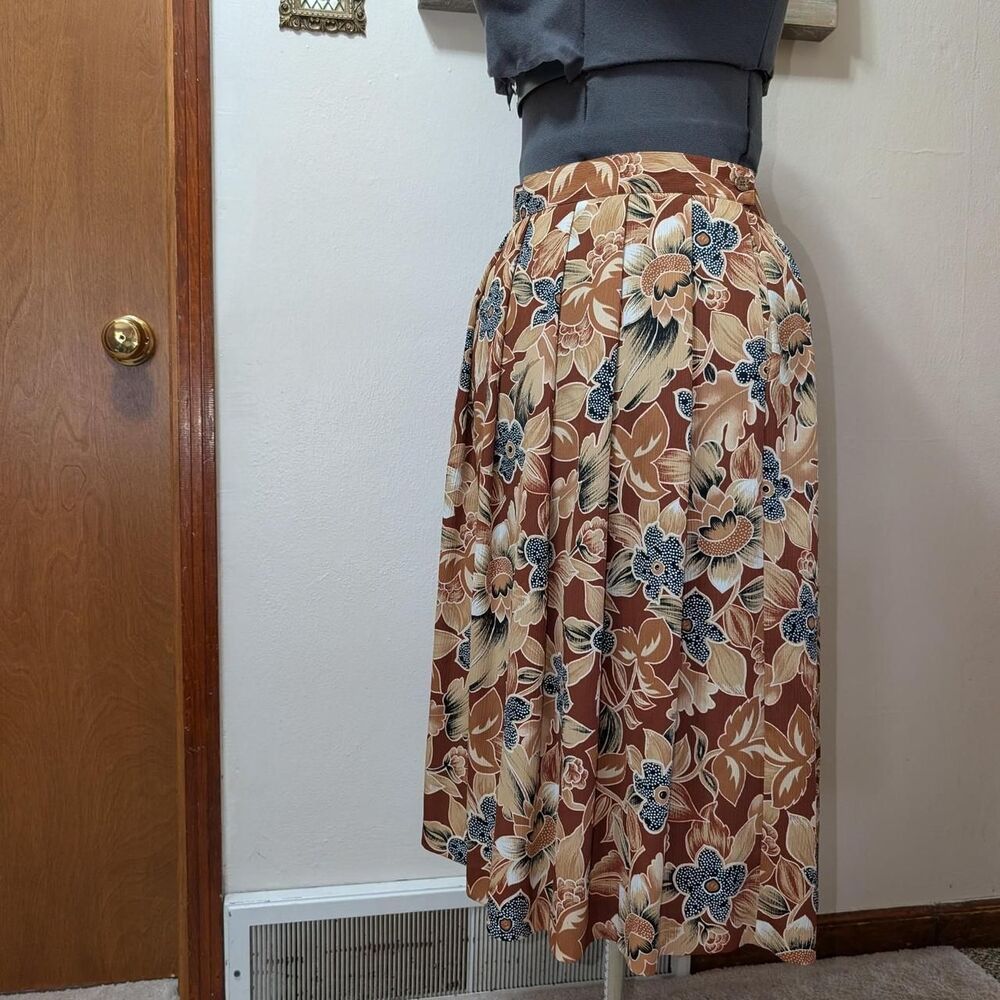 Women's Koret brown black floral midi skirt
